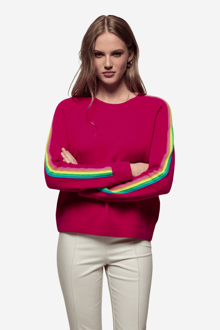 From Future Genser & Cardigan Multicolored Stripe Sleeve Crewneck Tropical Raspberry