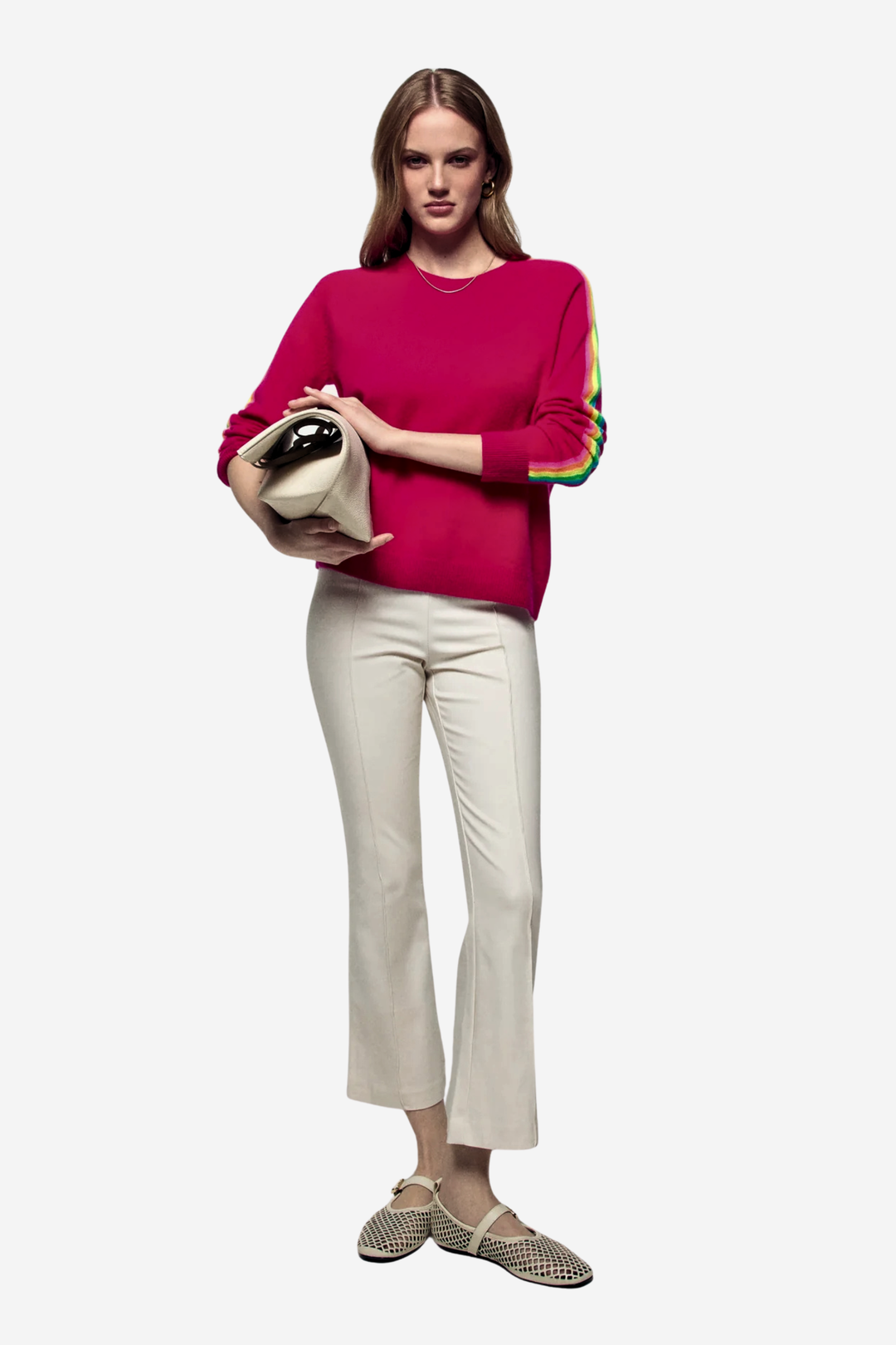 From Future Genser & Cardigan Multicolored Stripe Sleeve Crewneck Tropical Raspberry