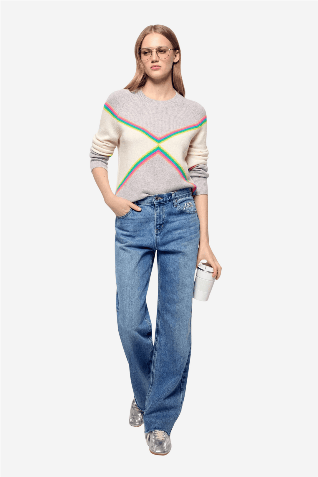 From Future Genser & Cardigan Multicolored Striped Crewneck Light Heather Gray