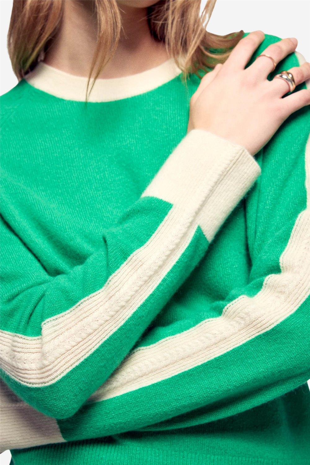 From Future Genser & Cardigan Striped Cable-Knit Sweater Garden Party Green