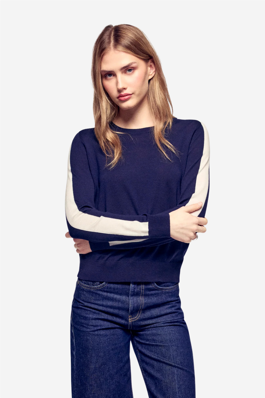 From Future Genser & Cardigan Striped Crewneck Sweater Navy