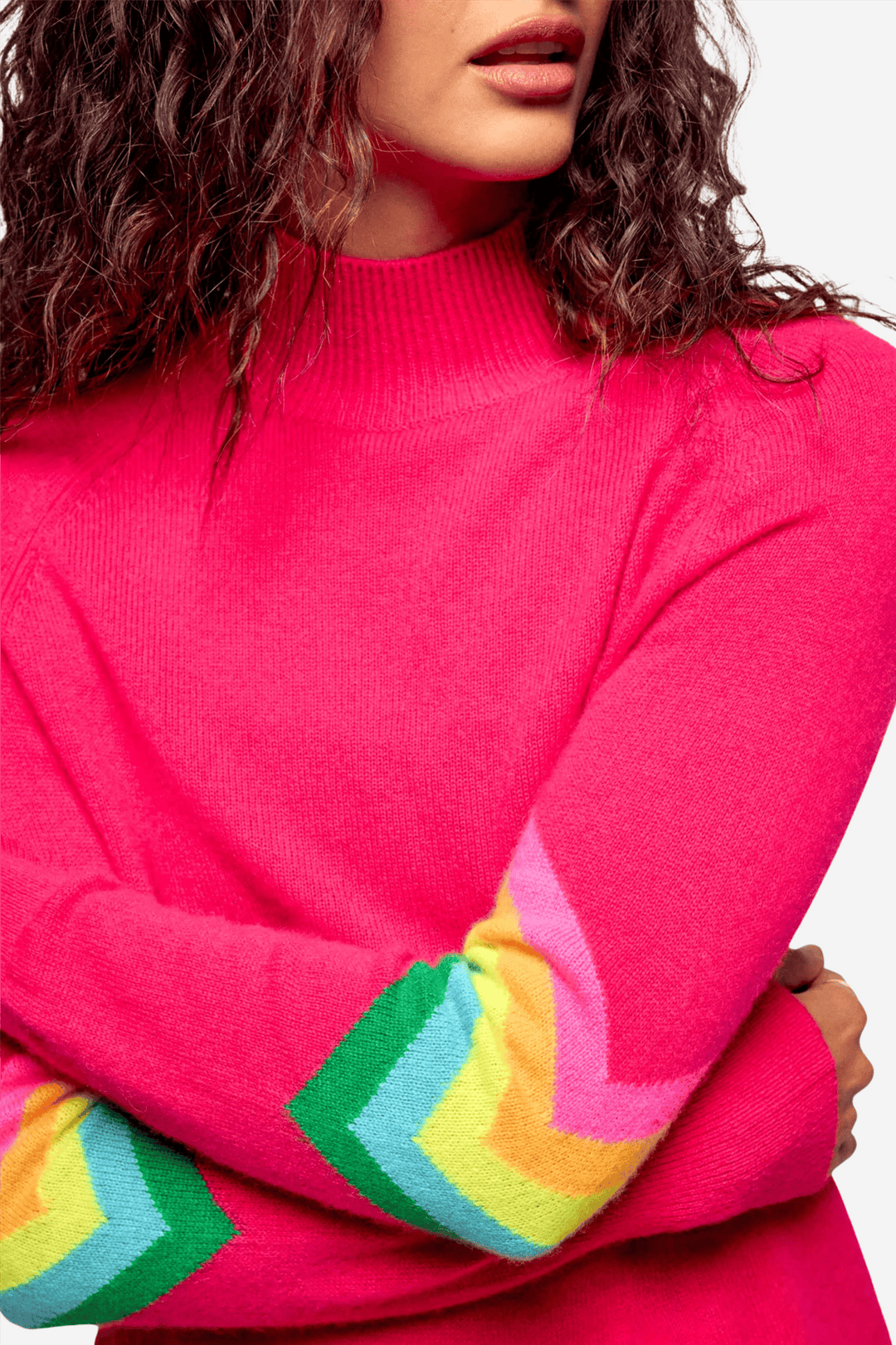 From Future Genser &amp; Cardigan Striped Mock-Neck Sweater Raspberry Pink