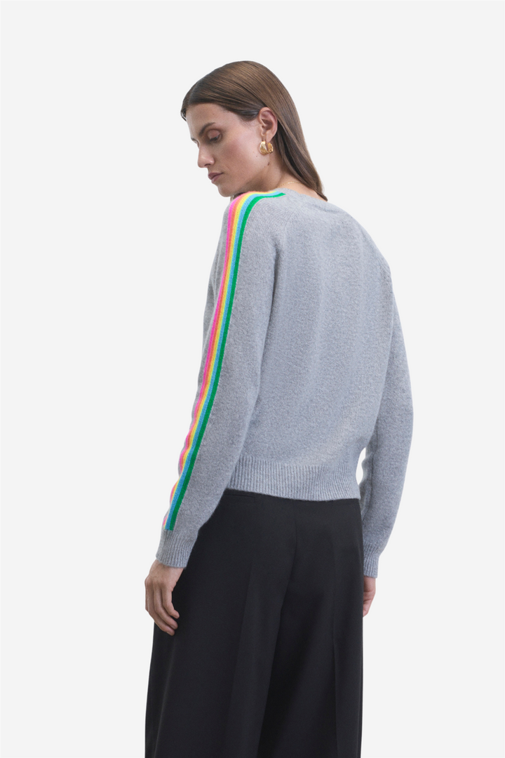 From Future Genser &amp; Cardigan Sweater Crewneck Stripes Multico Sleeves Gris Chine Fonc