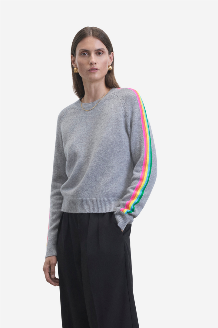 From Future Genser &amp; Cardigan Sweater Crewneck Stripes Multico Sleeves Gris Chine Fonc