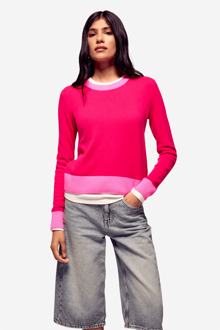 From Future Genser &amp; Cardigan Two-Tone Crewneck Sweater Raspberry Pink