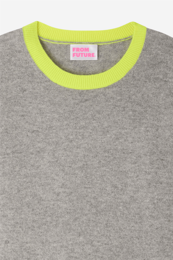 From Future Genser &amp; Cardigan Two-Tone Cropped Crewneck Sweater Dark Heather Gray