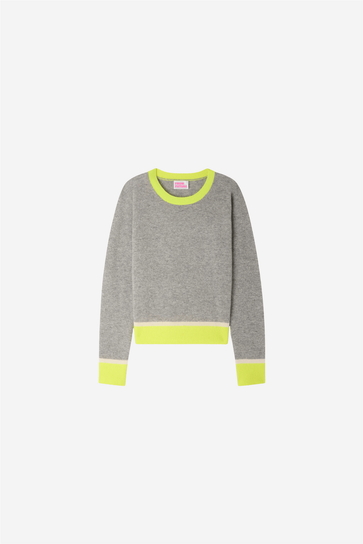 From Future Genser &amp; Cardigan Two-Tone Cropped Crewneck Sweater Dark Heather Gray