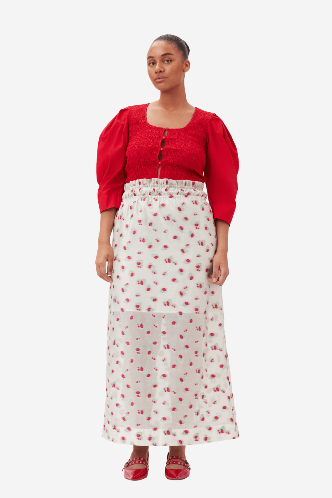Ganni Topper & t-skjorter Cotton Poplin Smock Blouse Racing Red