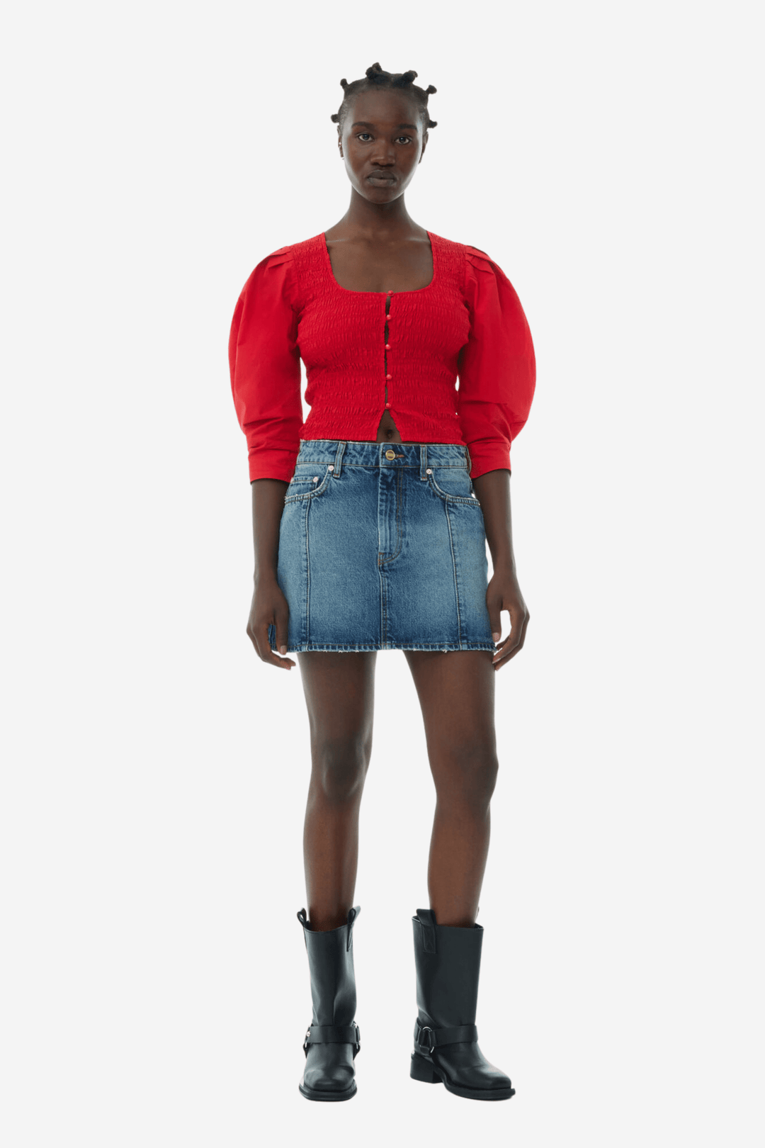 Ganni Topper & t-skjorter Cotton Poplin Smock Blouse Racing Red