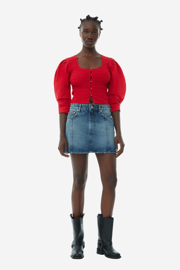 Ganni Topper & t-skjorter Cotton Poplin Smock Blouse Racing Red