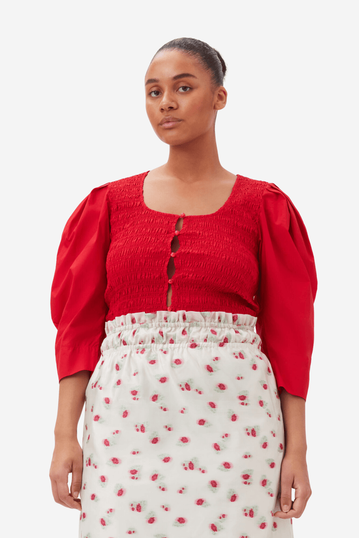 Ganni Topper & t-skjorter Cotton Poplin Smock Blouse Racing Red