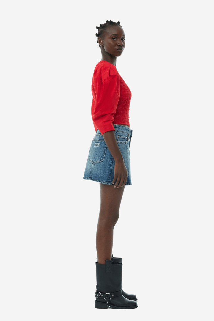 Ganni Topper & t-skjorter Cotton Poplin Smock Blouse Racing Red