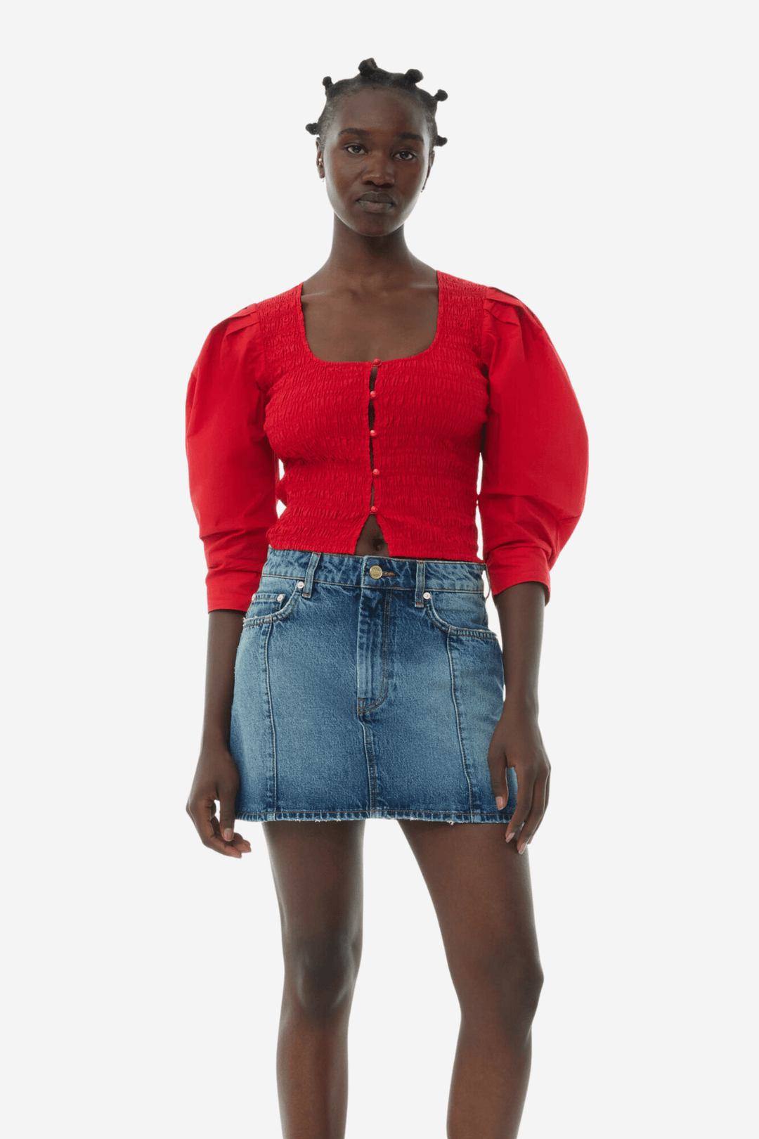 Ganni Topper & t-skjorter Cotton Poplin Smock Blouse Racing Red