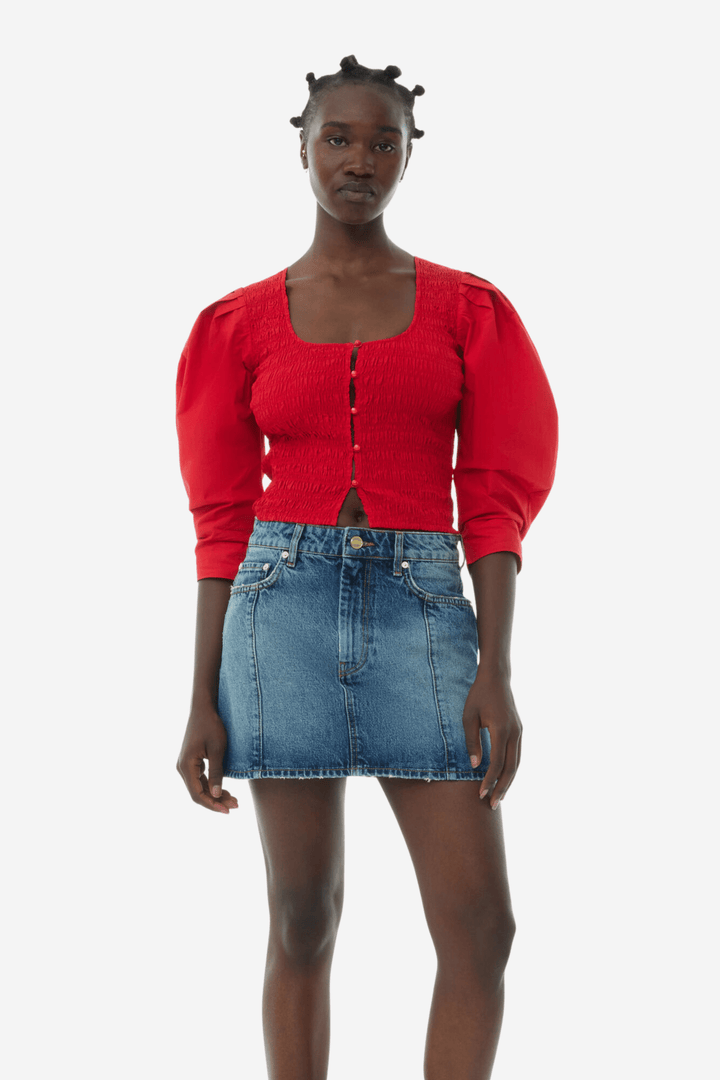 Ganni Topper & t-skjorter Cotton Poplin Smock Blouse Racing Red