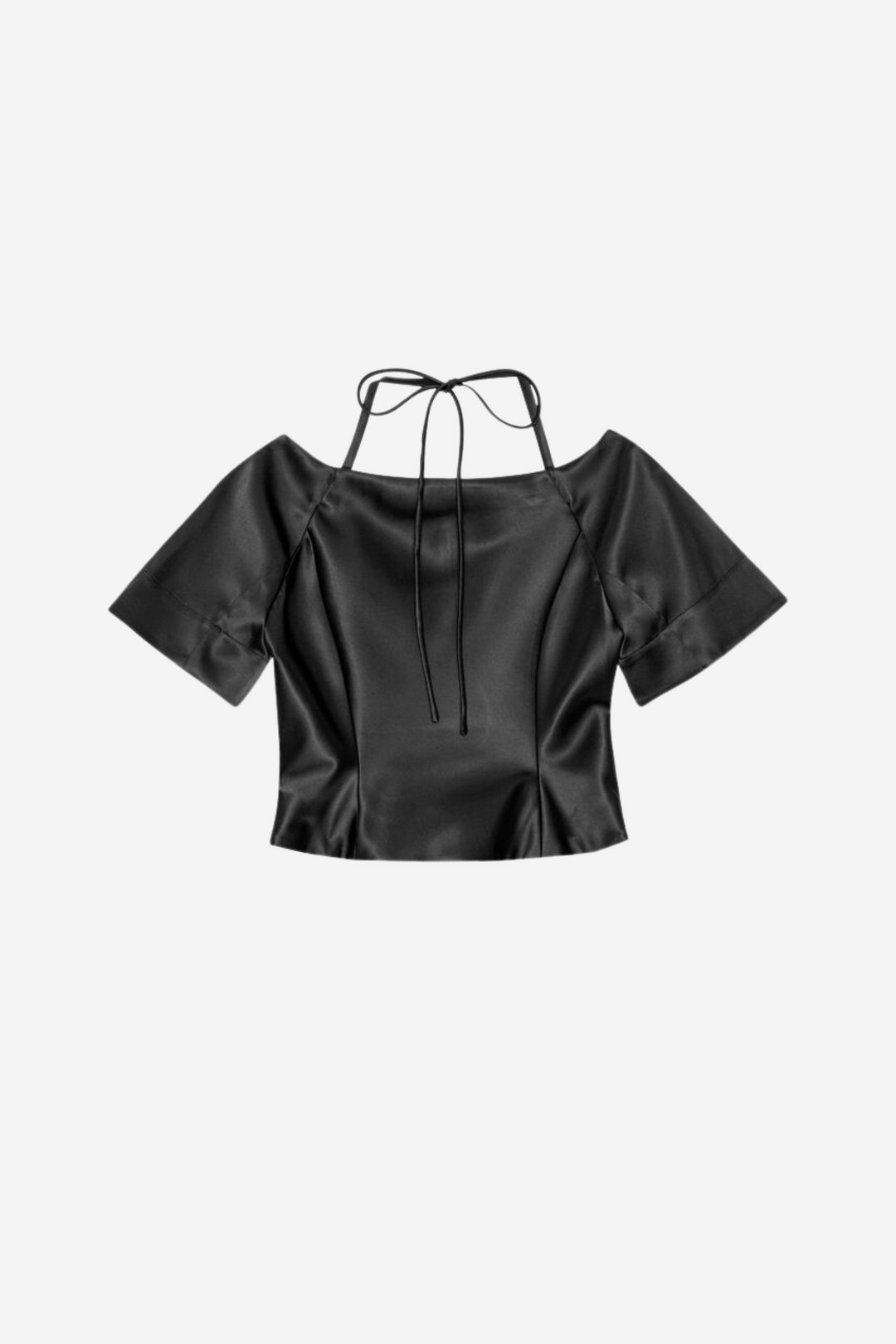 Ganni Topper & t-skjorter Double Satin Fitted Open-neck Blouse Black