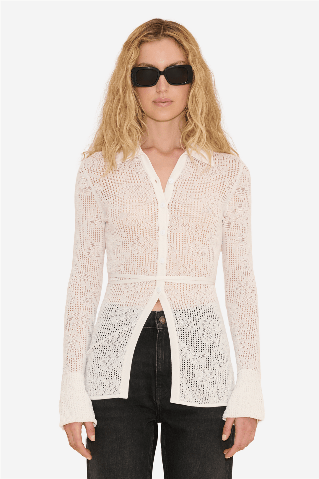 Holzweiler Bluser & Skjorter Lace Knit Crochet Shirt White