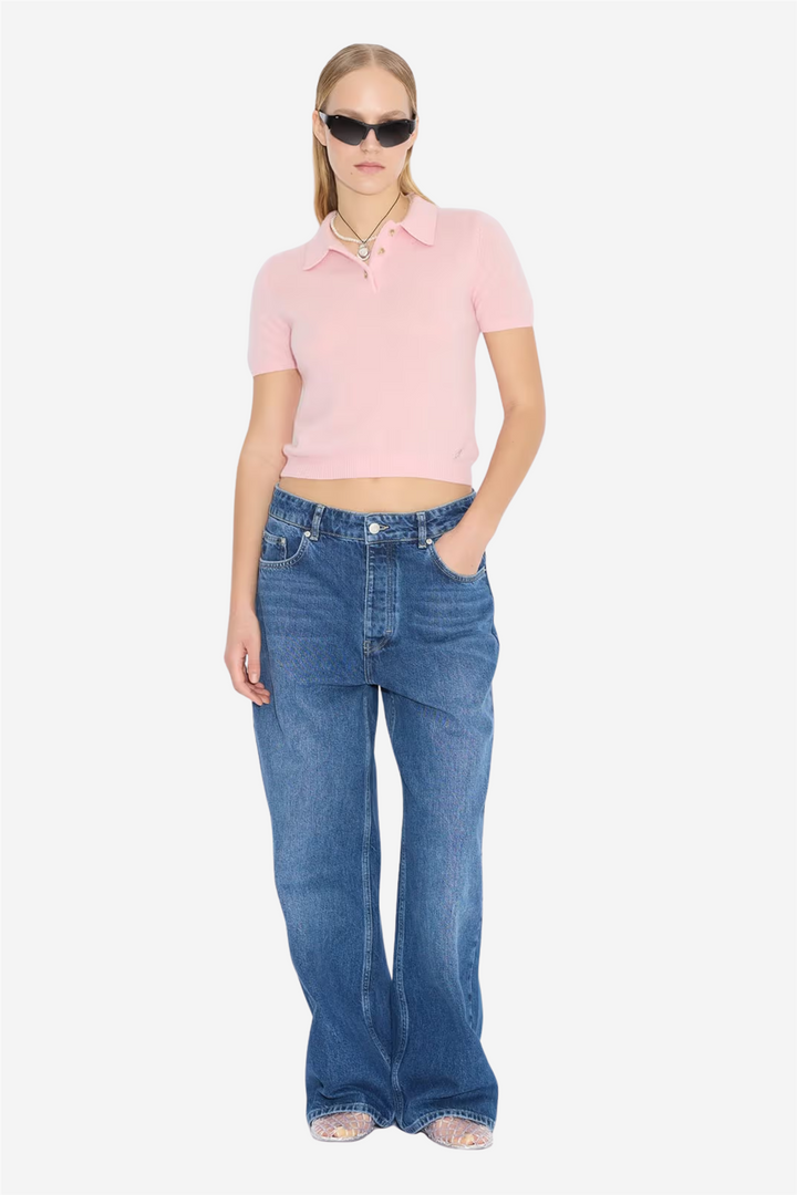 Holzweiler Genser & Cardigan Cashmere Short Sleeve Polo Pink