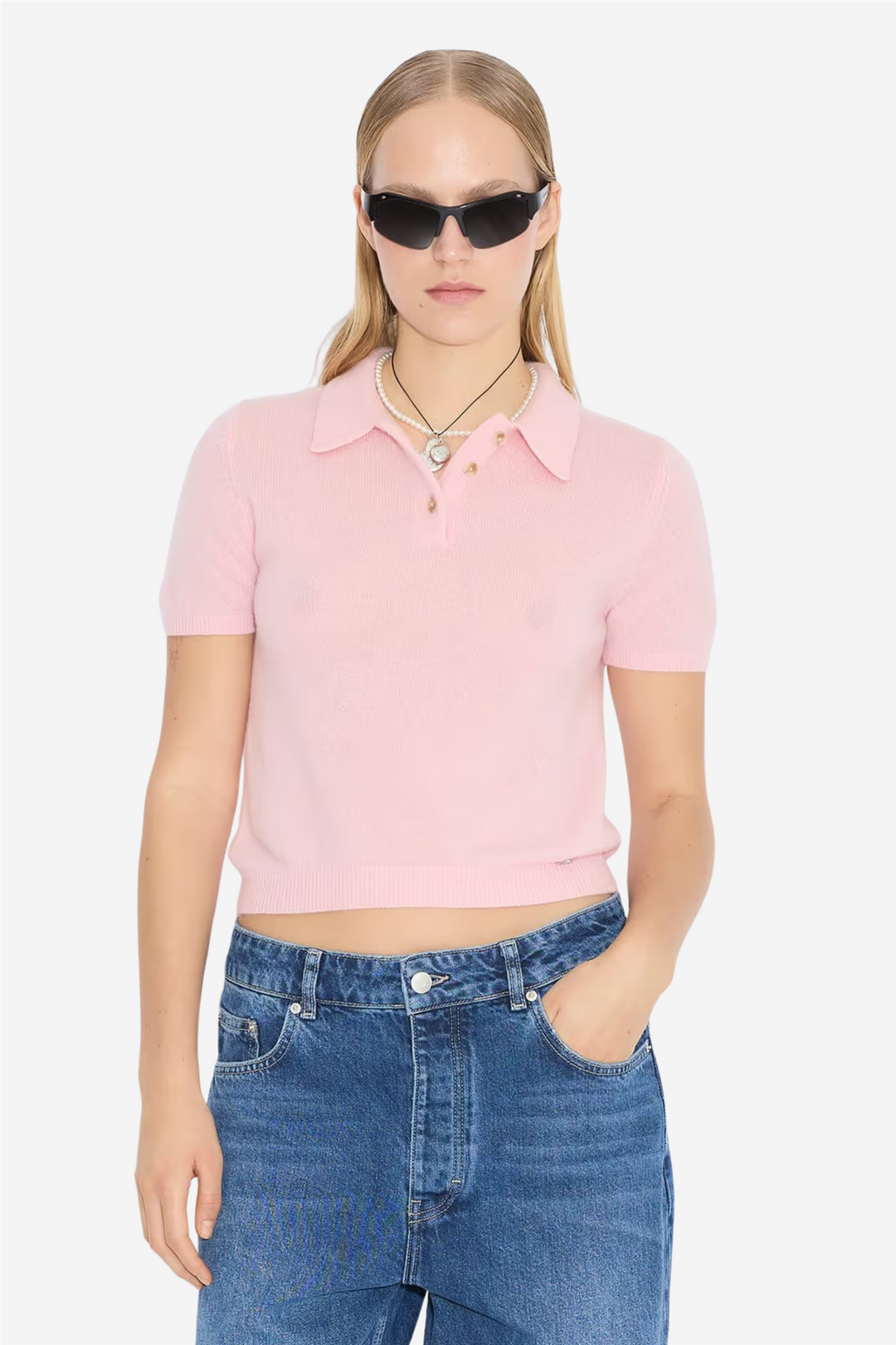 Holzweiler Genser & Cardigan Cashmere Short Sleeve Polo Pink