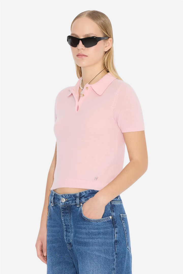 Holzweiler Genser & Cardigan Cashmere Short Sleeve Polo Pink