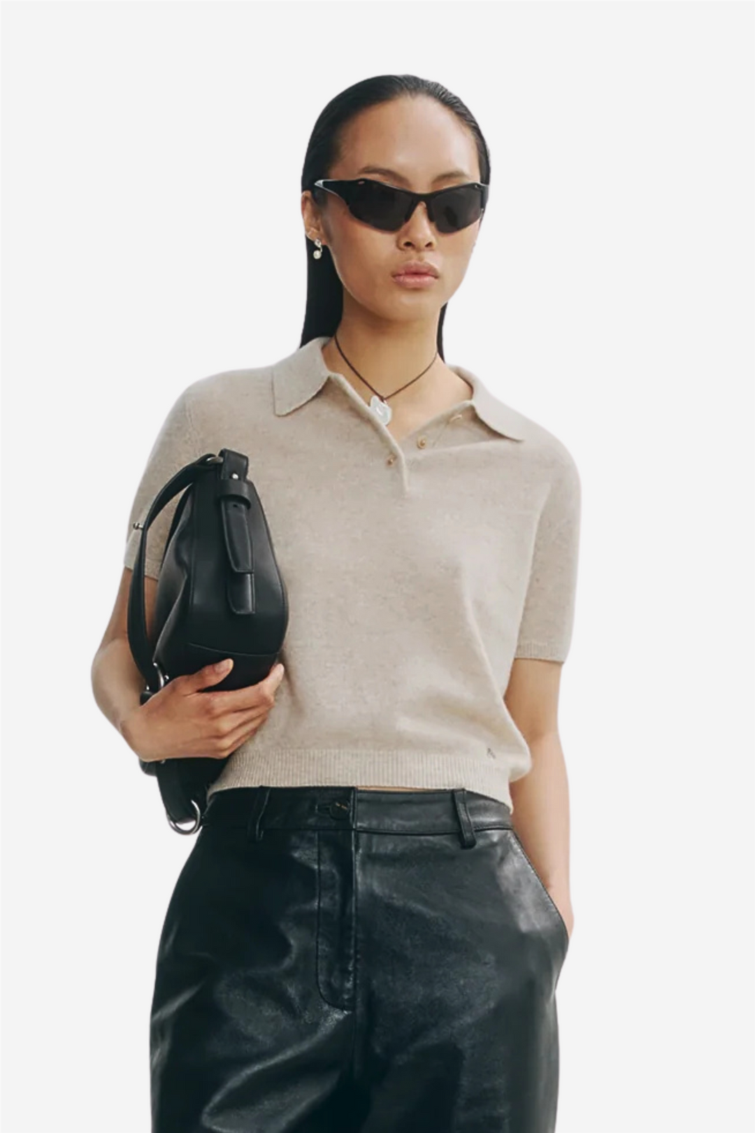 Holzweiler Genser & Cardigan Cashmere Short Sleeve Polo Sand