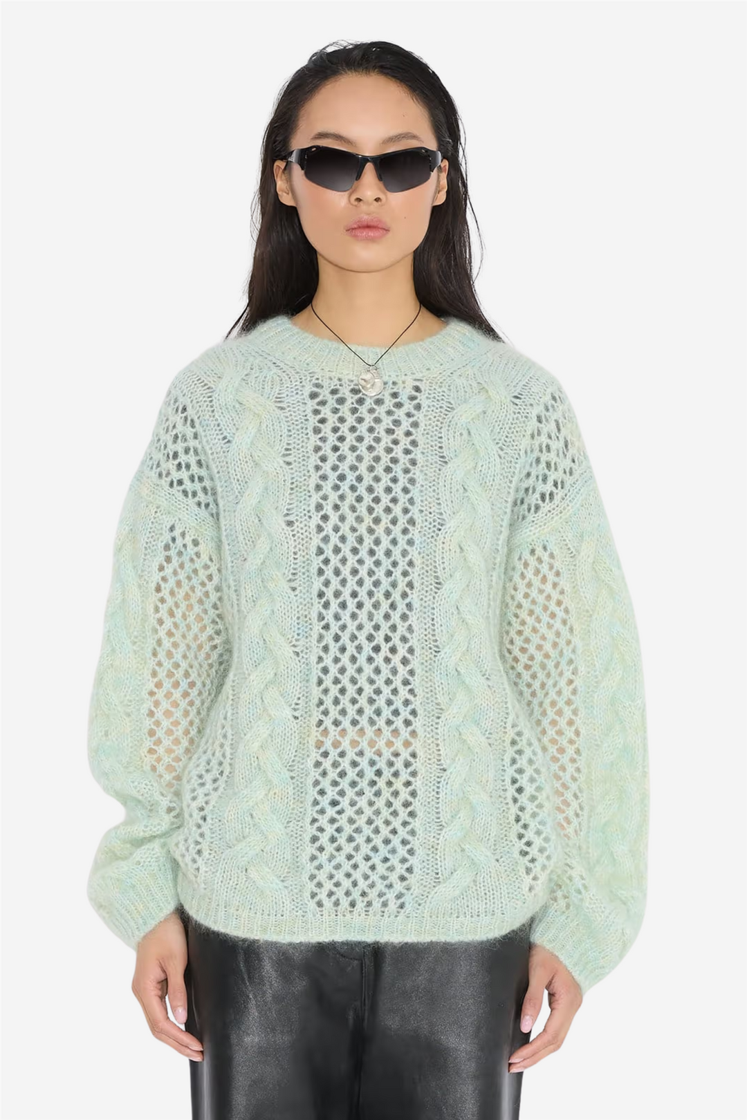 Holzweiler Genser & Cardigan Mohair Cable Knit Crew Green Mix