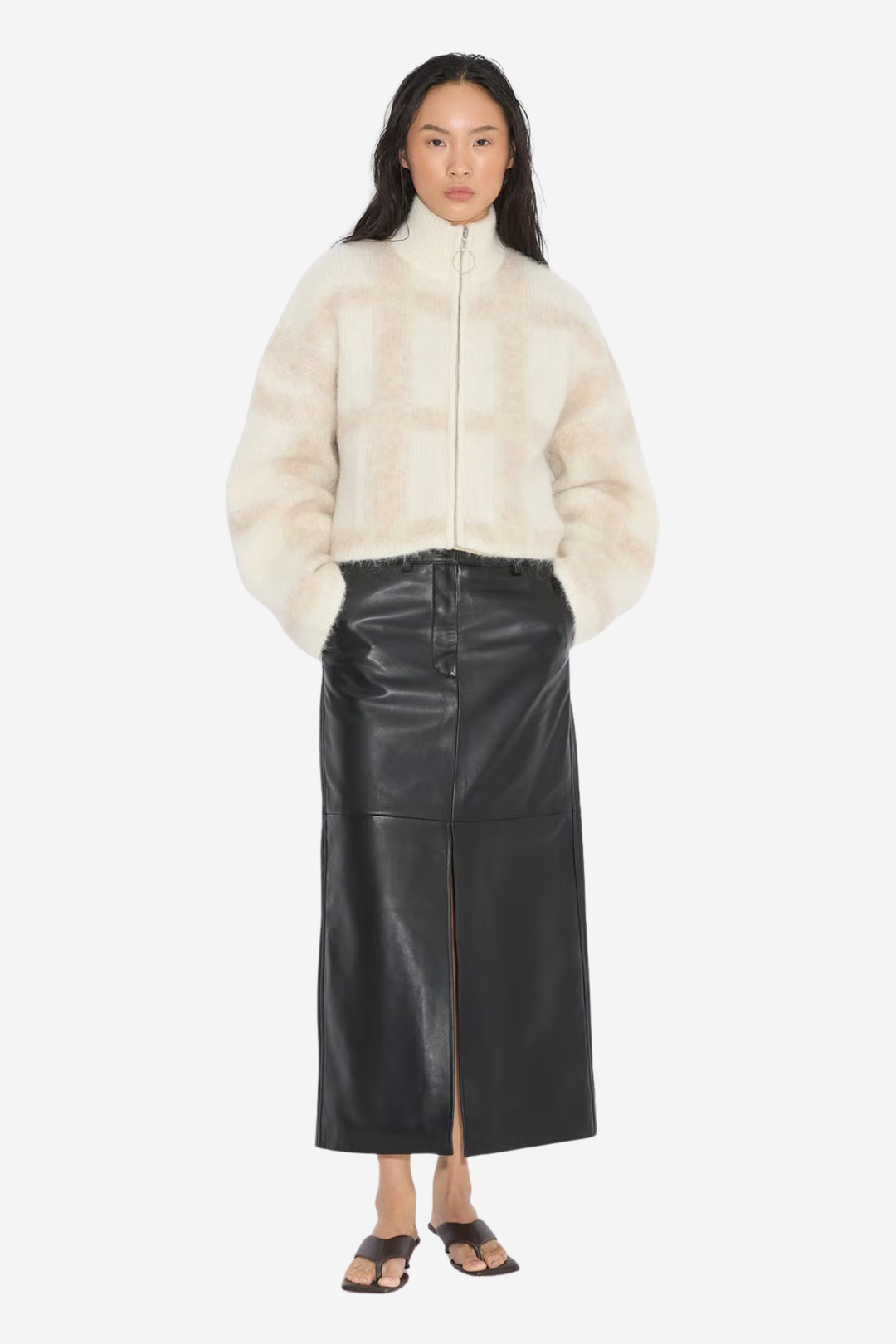 Holzweiler Genser & Cardigan Tine Light Check Cardigan Lt Brown Mix