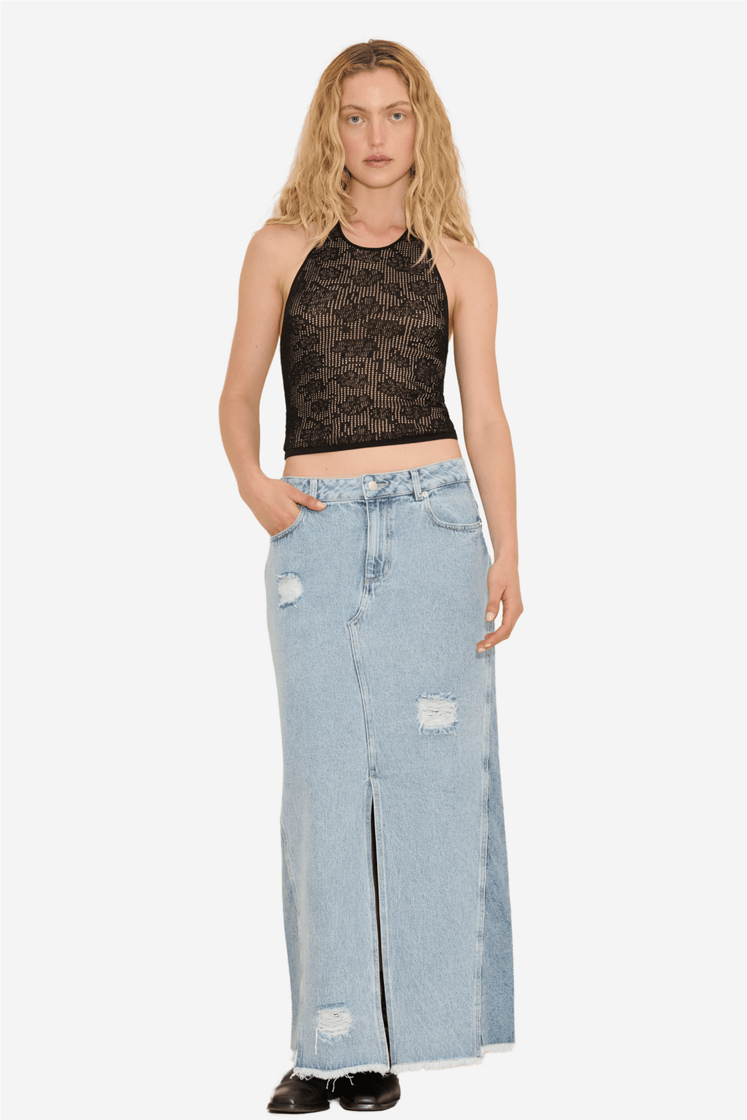 Holzweiler Skjørt Louisa Long Denim Skirt Lt. Blue Mix