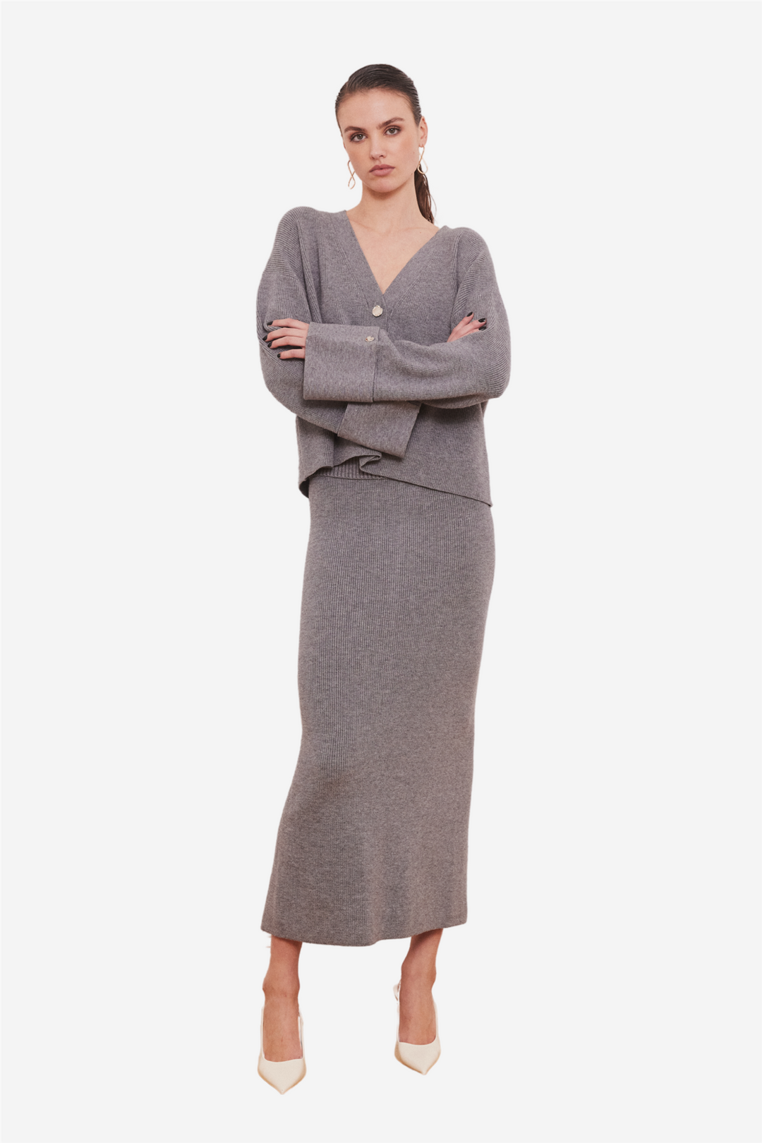 Iben Genser & Cardigan Atari Rib Cardigan Grey Melange