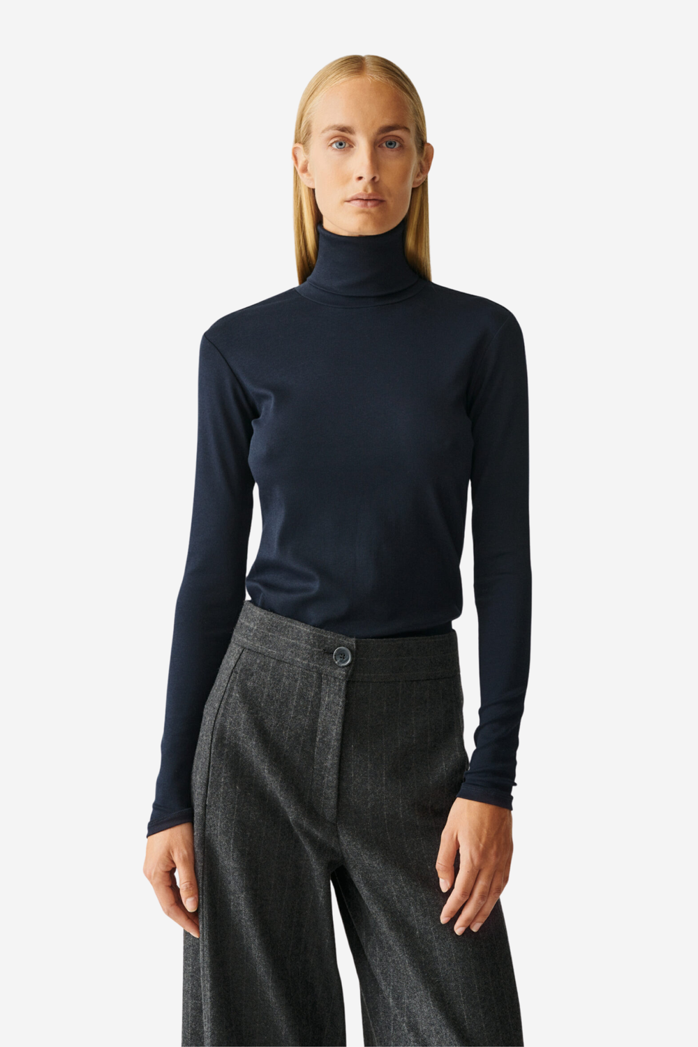 Julie Josephine Genser & Cardigan Rib Cotton Jersey Polo Dark Navy