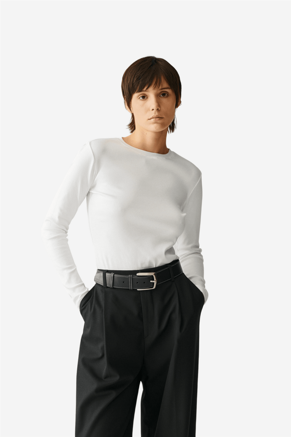 Julie Josephine Genser & Cardigan Roundneck Rib Longsleeve White