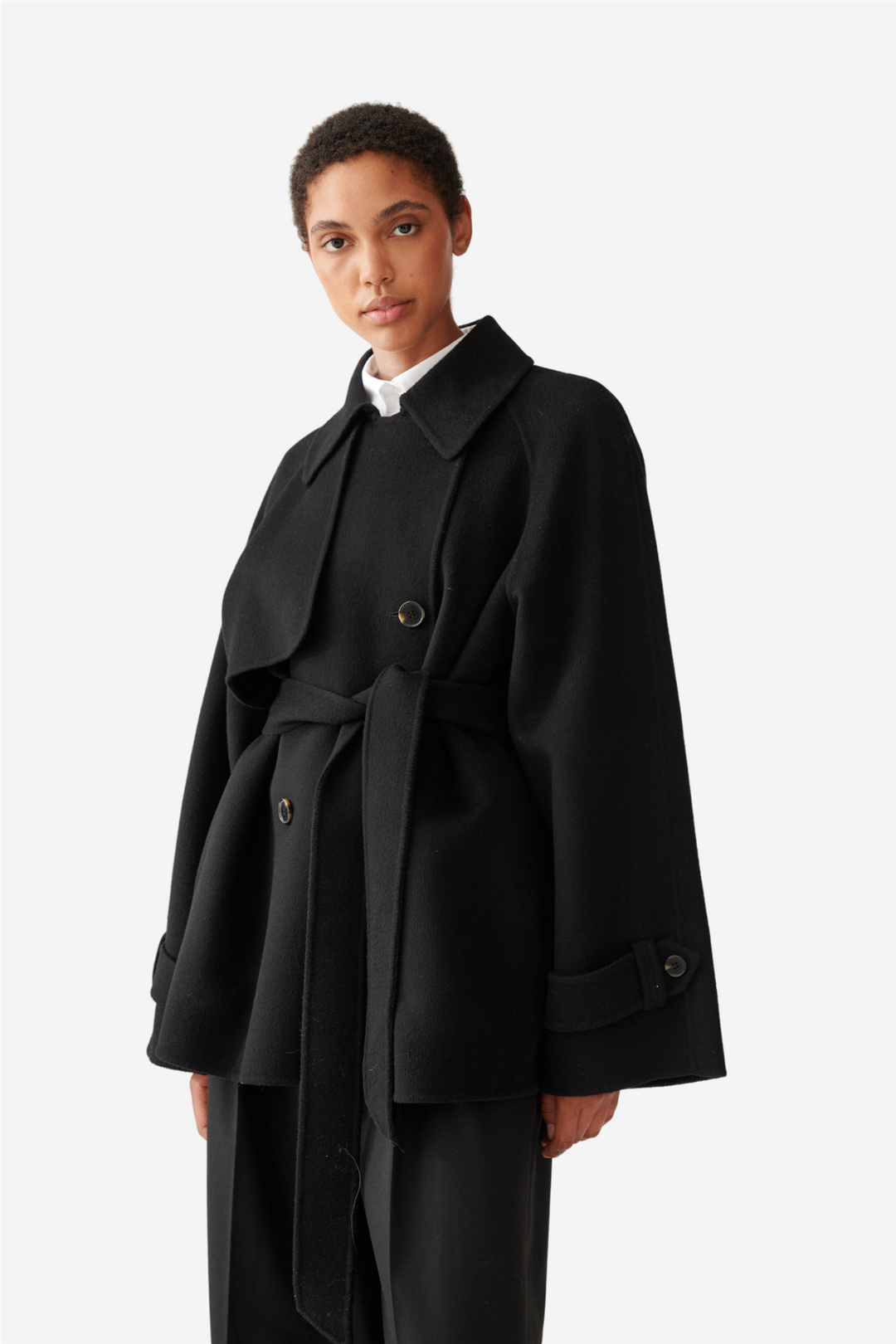 Julie Josephine Yttertøy Double Faced Wool Short Trench Black
