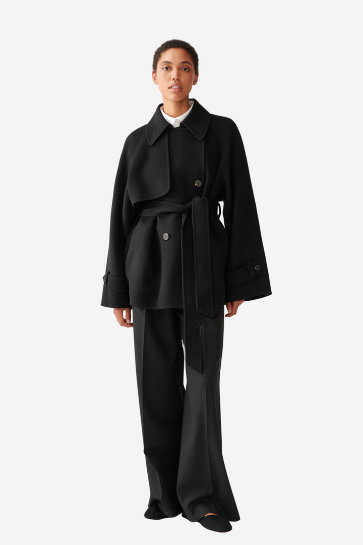 Julie Josephine Yttertøy Double Faced Wool Short Trench Black