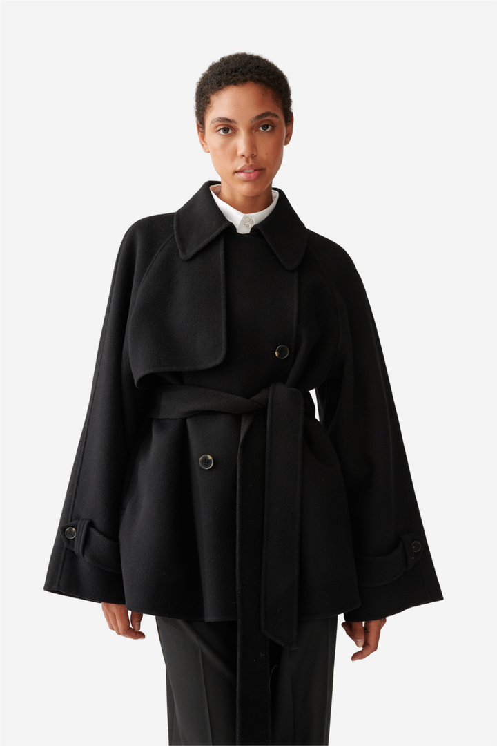 Julie Josephine Yttertøy Double Faced Wool Short Trench Black