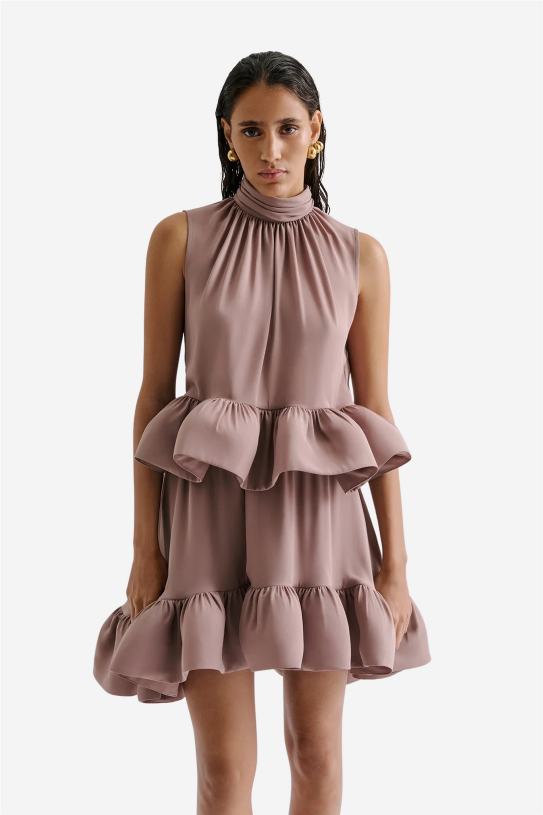 Malina Bluser & Skjorter Lune Halterneck Frilled Hem Blouse Taupe