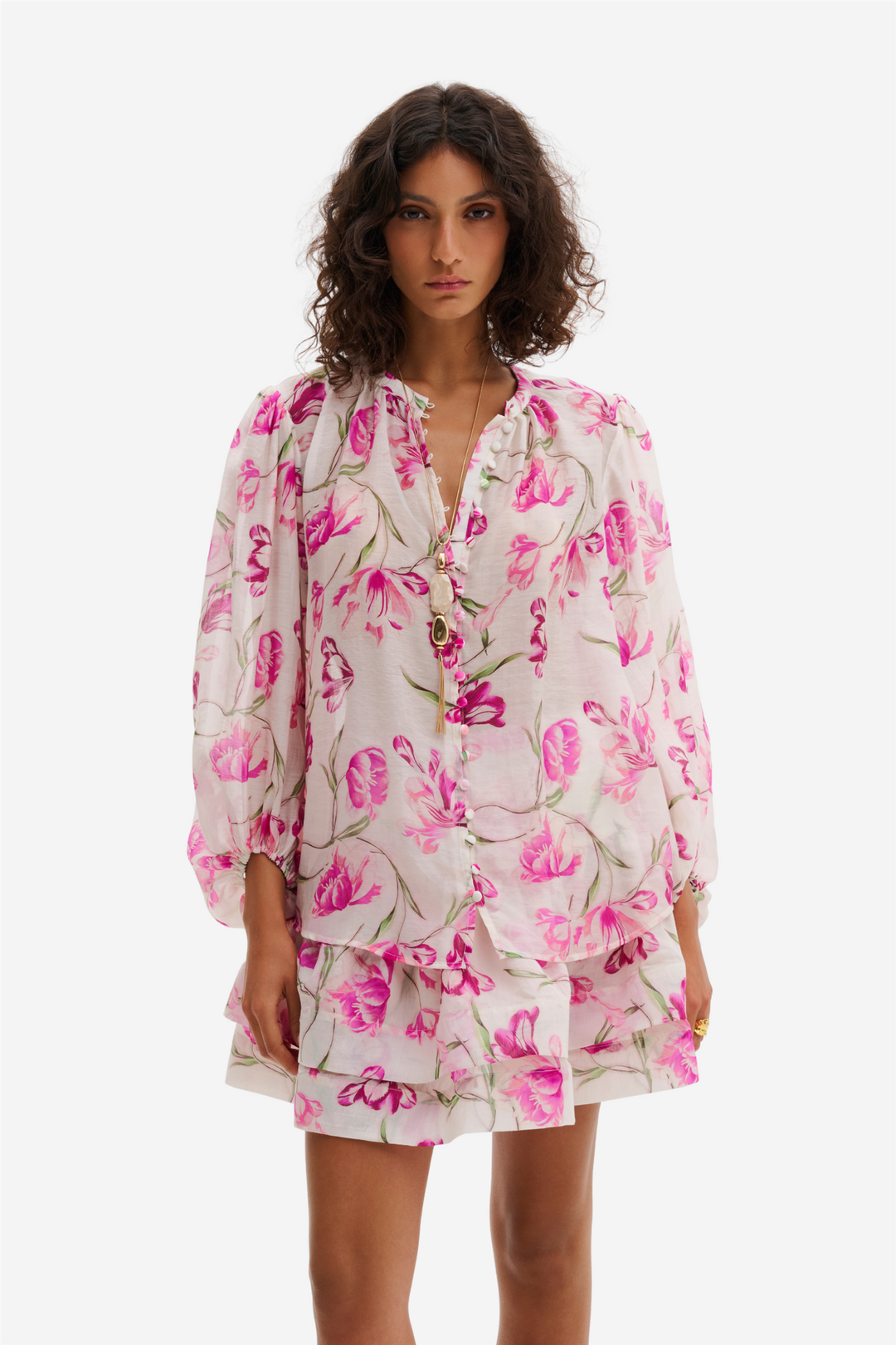 Malina Bluser & Skjorter Minoa Balloon Slevee Sheer Blouse Tulip Pink