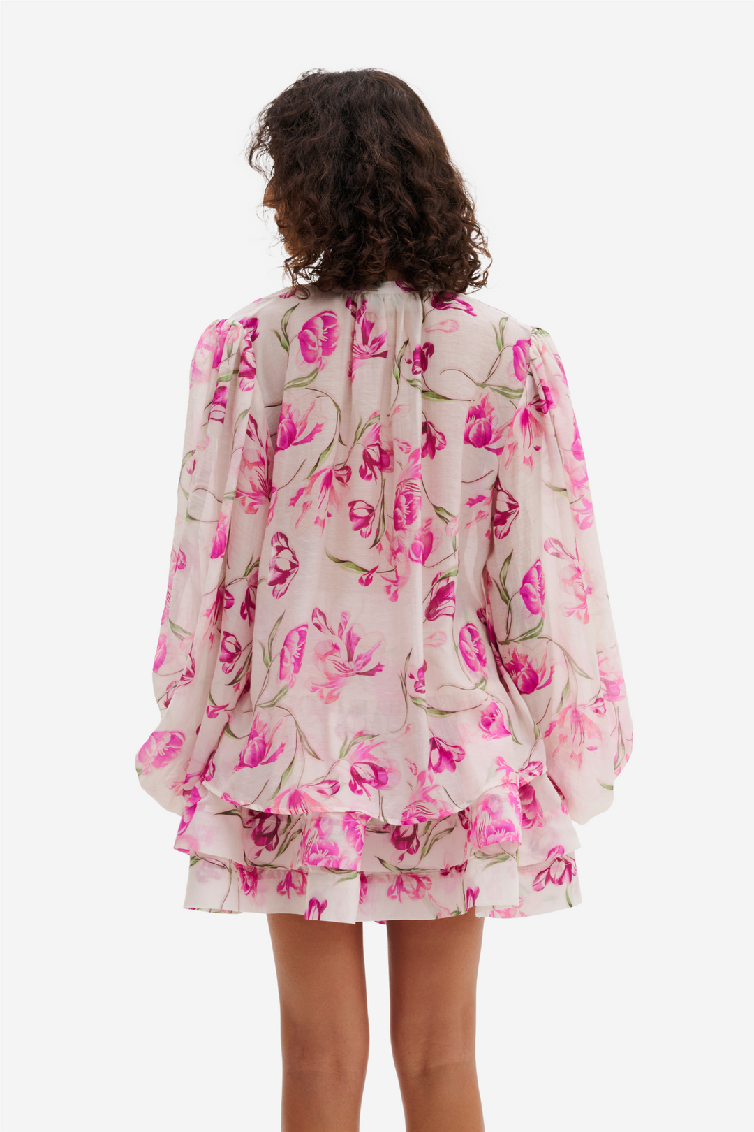 Malina Bluser & Skjorter Minoa Balloon Slevee Sheer Blouse Tulip Pink