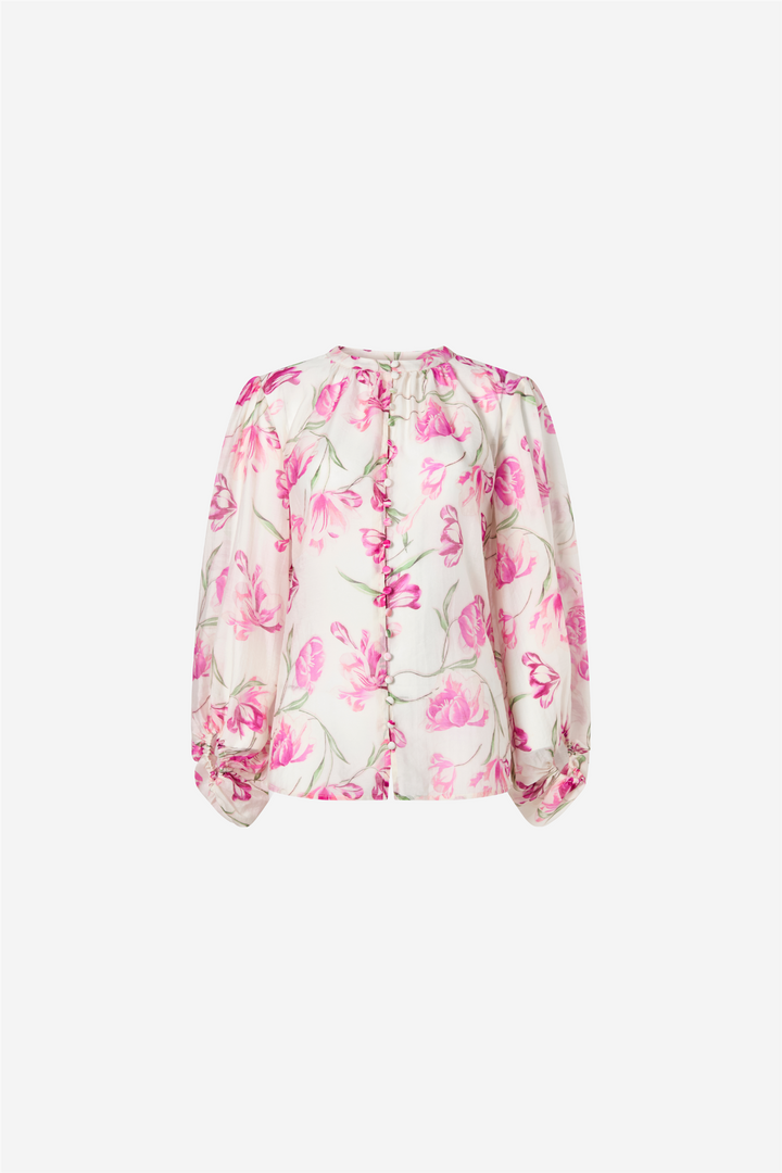 Malina Bluser & Skjorter Minoa Balloon Slevee Sheer Blouse Tulip Pink