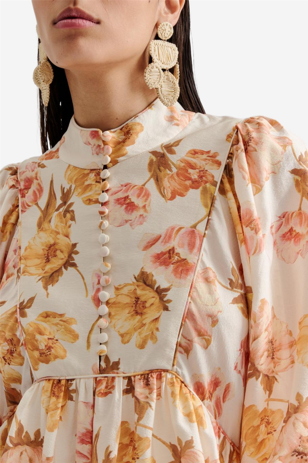 Malina Bluser & Skjorter Pernilla High Neck Balloon Sleeve Blouse Cream Peony