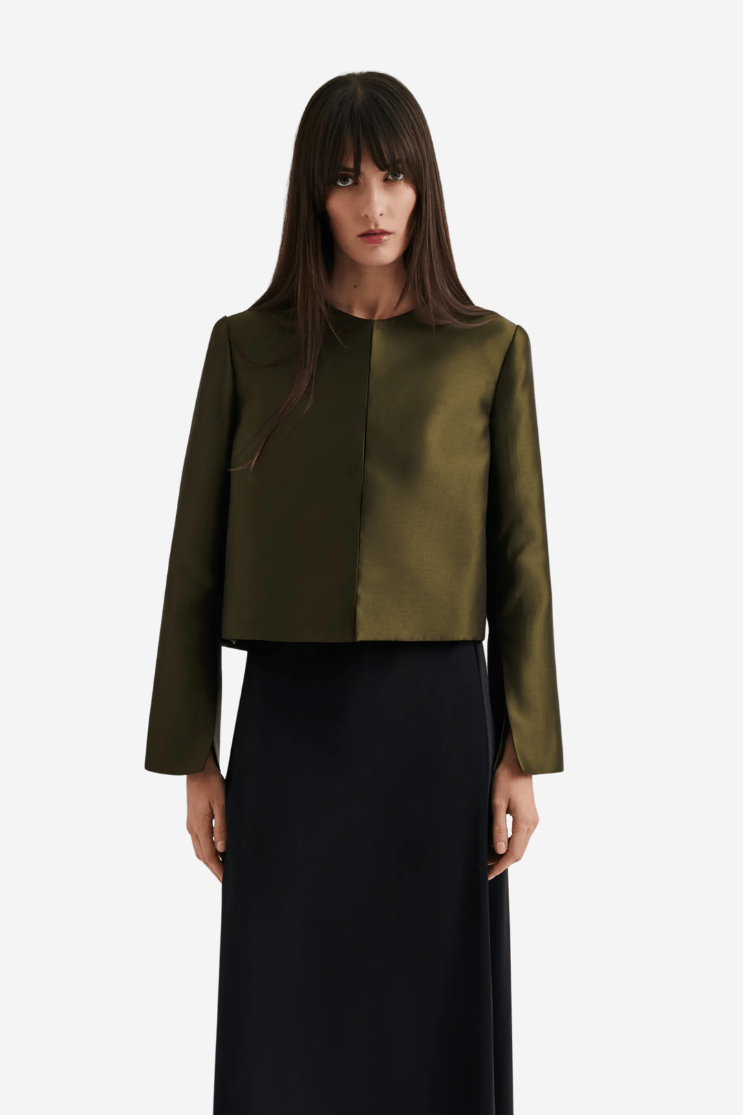 Malina Bluser & Skjorter Ruthie Cropped Long Sleeve Blouse Olive