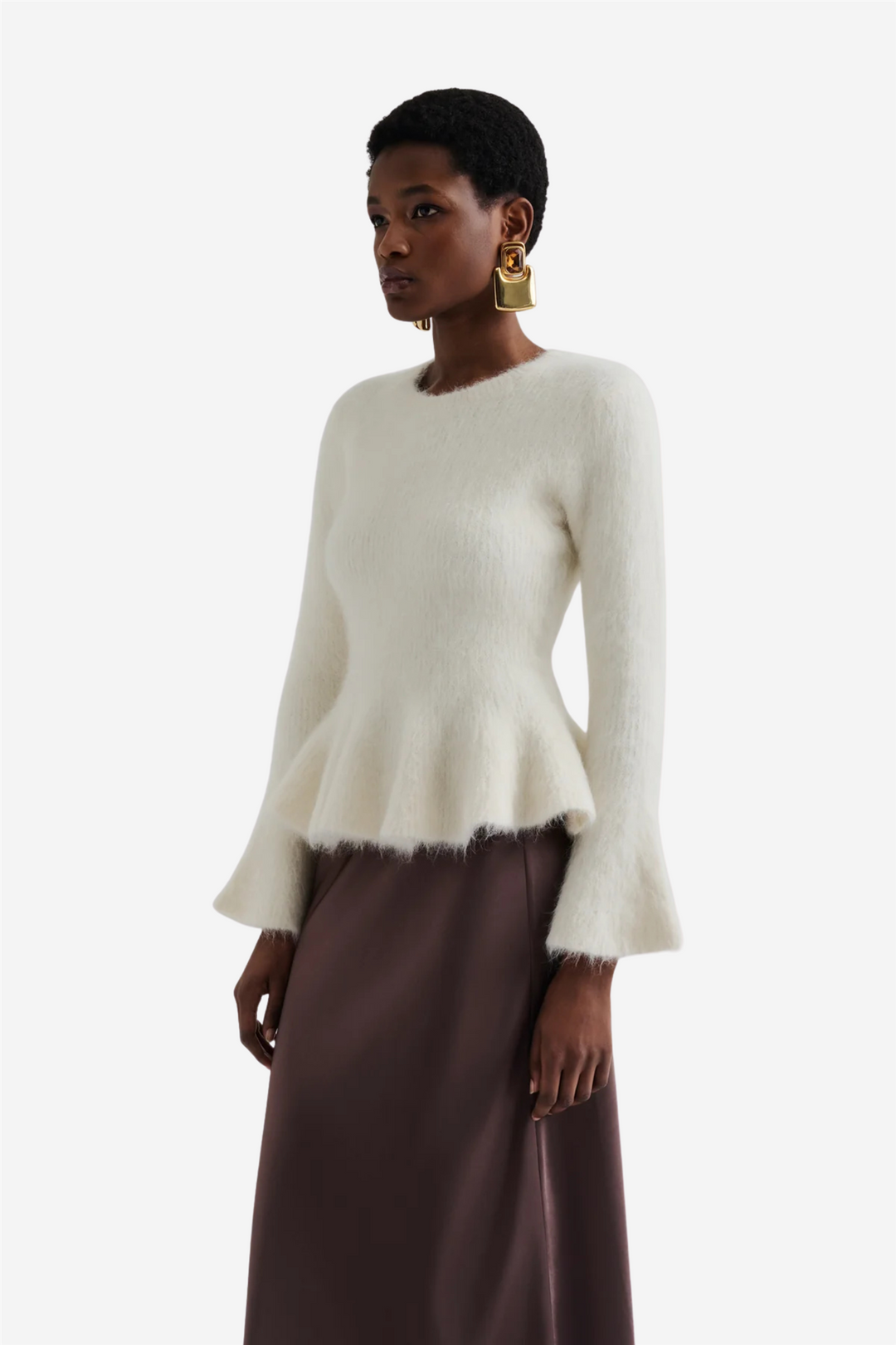 Malina Genser & Cardigan Leandra Alpaca Blend Peplum Top Vanilla