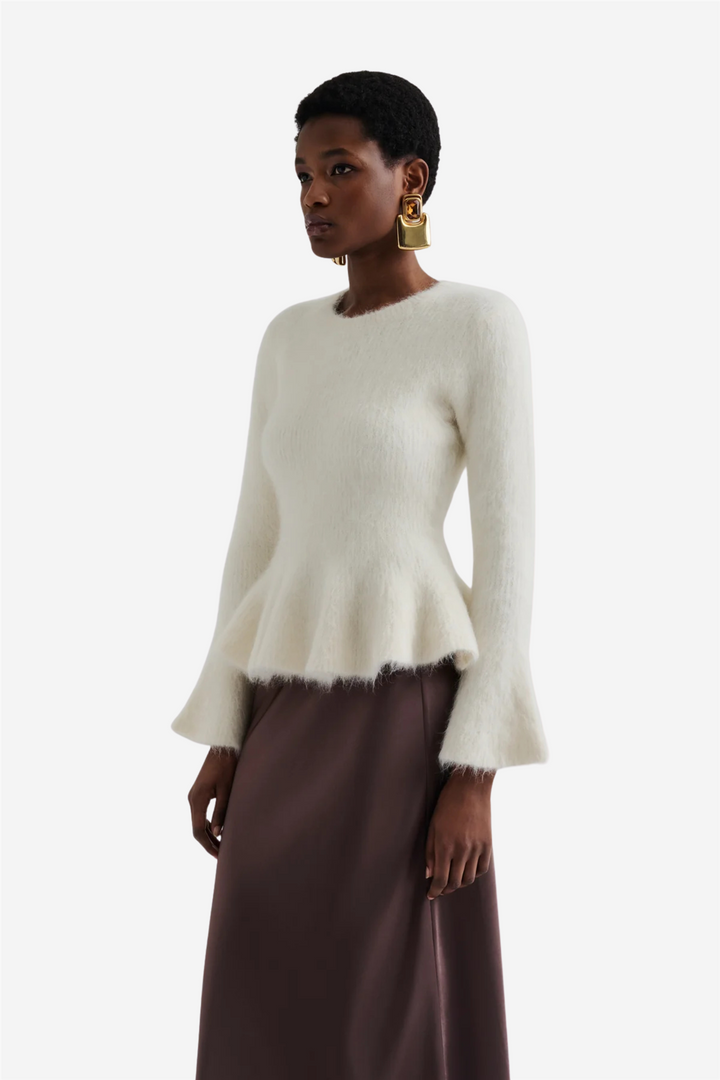 Malina Genser & Cardigan Leandra Alpaca Blend Peplum Top Vanilla