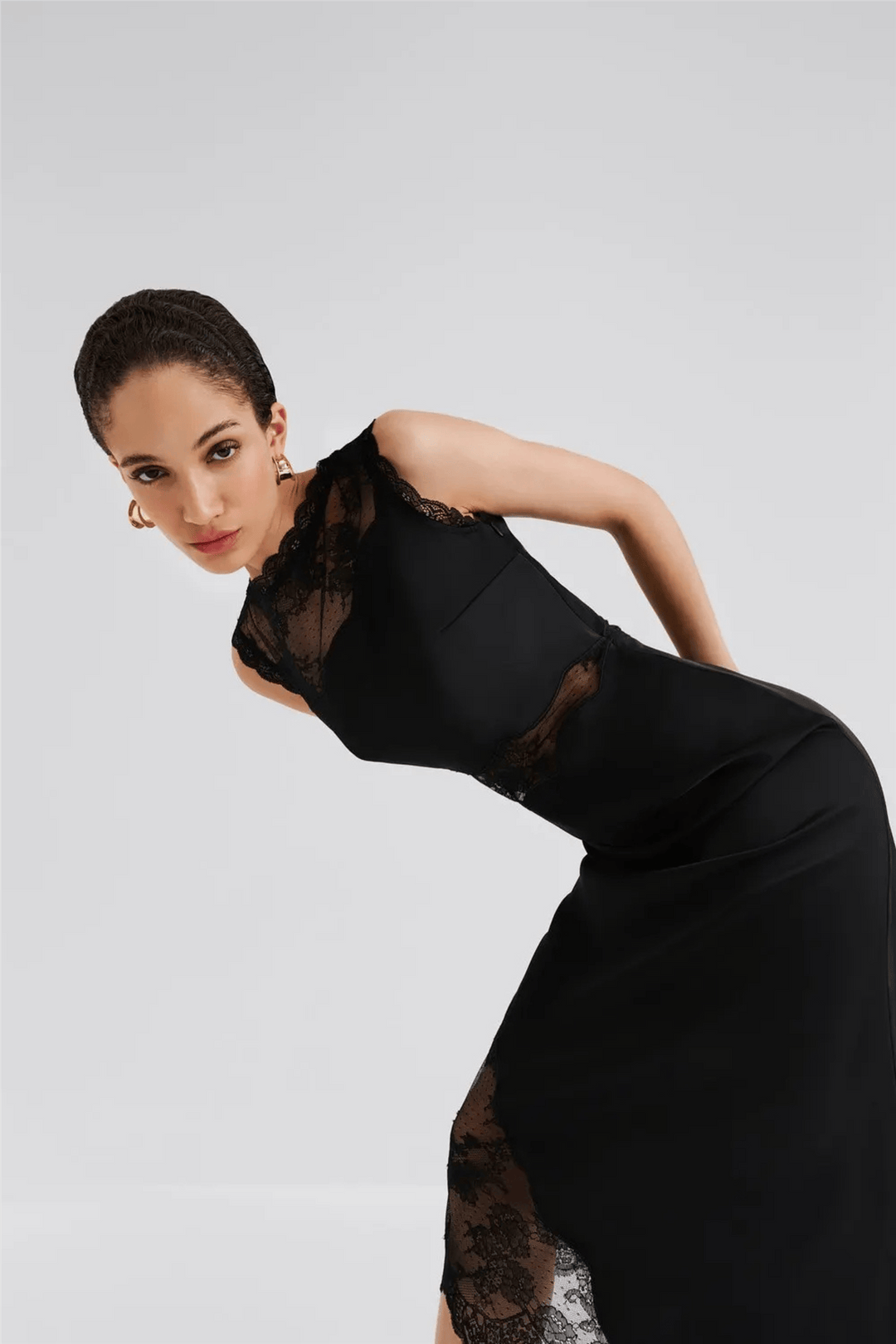 Malina Kjoler & jumpsuits Desire Lace Trimmed Cut Out Midi Dress Black