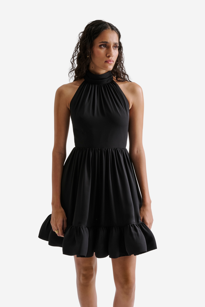 Malina Kjoler & jumpsuits Fern Halterneck Ruffled Mini Dress Black
