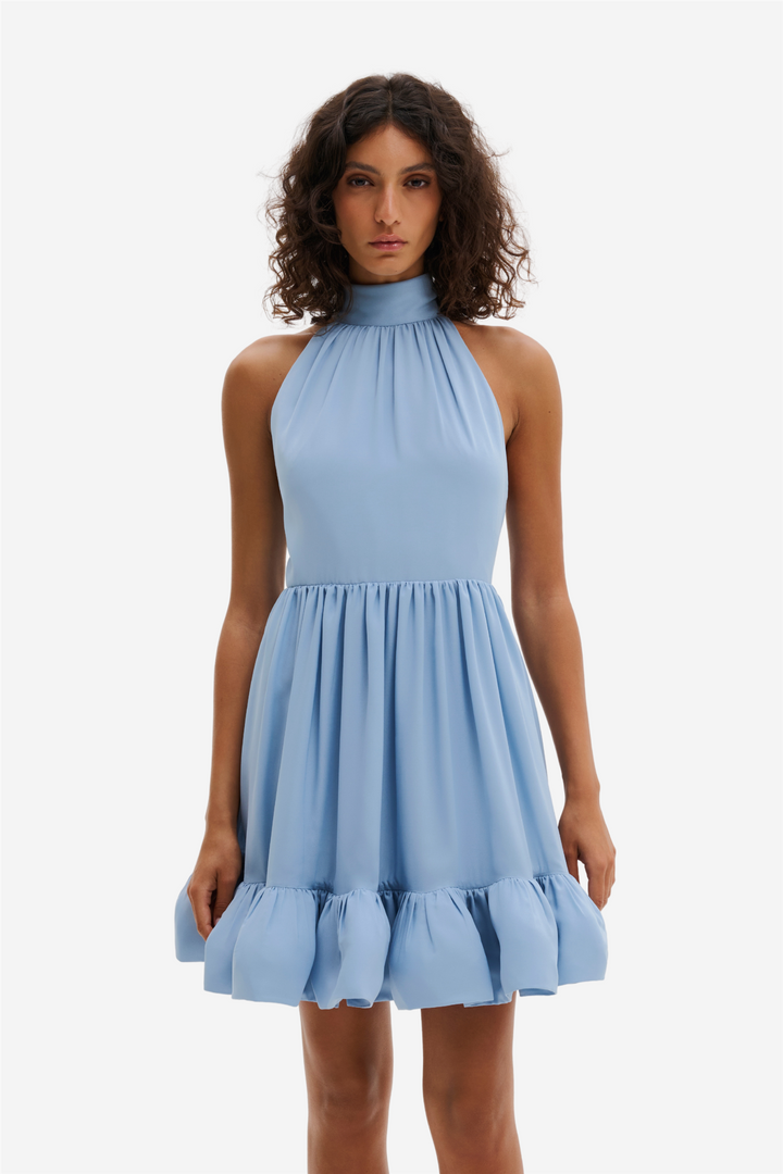 Malina Kjoler & jumpsuits Fern Halterneck Ruffled Mini Dress Sky