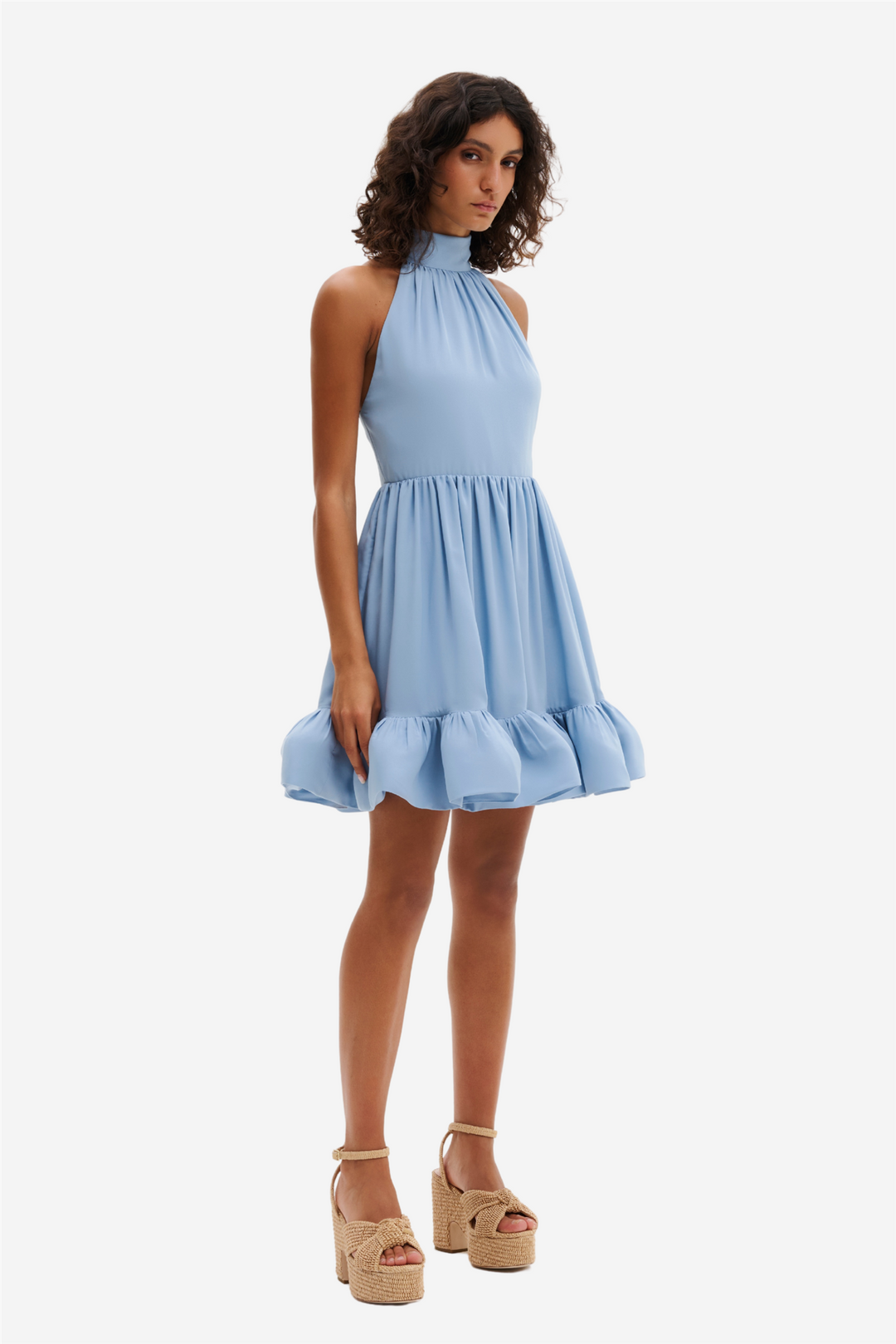 Malina Kjoler & jumpsuits Fern Halterneck Ruffled Mini Dress Sky