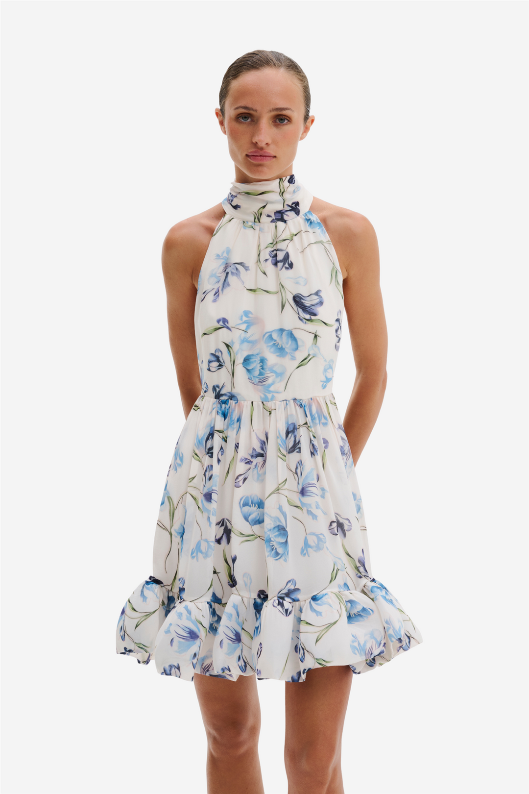 Malina Kjoler & jumpsuits Fern Halterneck Ruffled Mini Dress Tulip Blue