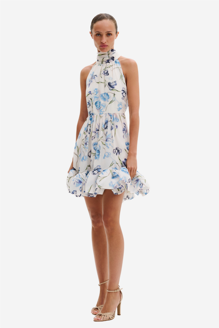 Malina Kjoler & jumpsuits Fern Halterneck Ruffled Mini Dress Tulip Blue