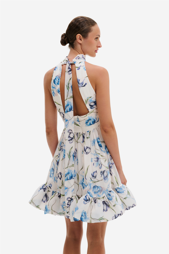 Malina Kjoler & jumpsuits Fern Halterneck Ruffled Mini Dress Tulip Blue