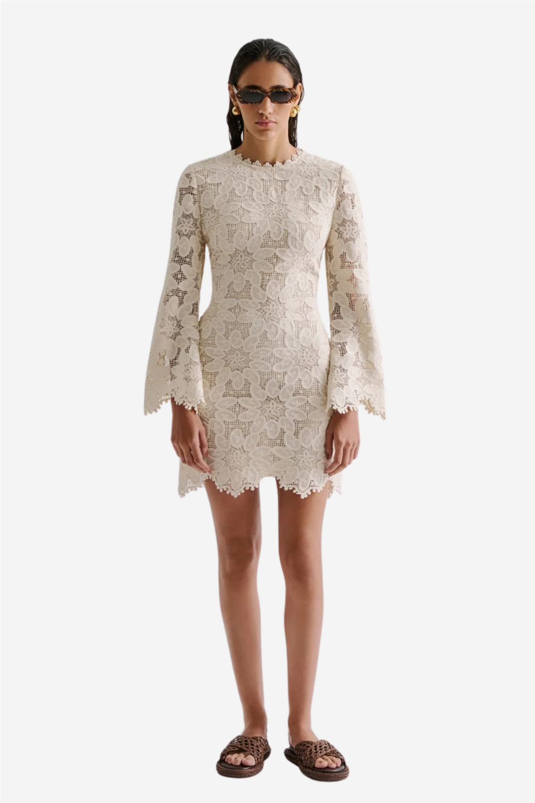 Malina Kjoler & jumpsuits Imani Guipure Lace Mini Dress Sand