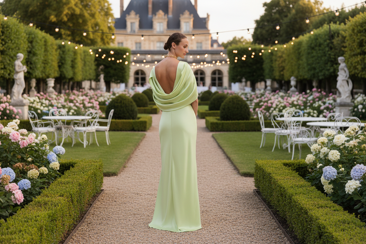 Louise Draped Back Maxi Dress Pistachio